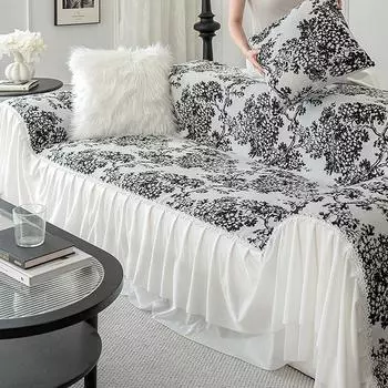 Жаккардовая ткань Синель Диванное полотенце Марля Юбка Край Цветочный Нескользящий Гостиная Украшения Диван Подушка Чехол Для Дивана Домашний Декор 180x130cm 1pc