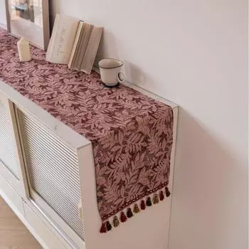 Жаккардовая водяная трава с красной бахромой и кисточками, дорожка для стола, тканевые растения, украшение для кухонного обеденного стола для домашнего праздника 33x120cm