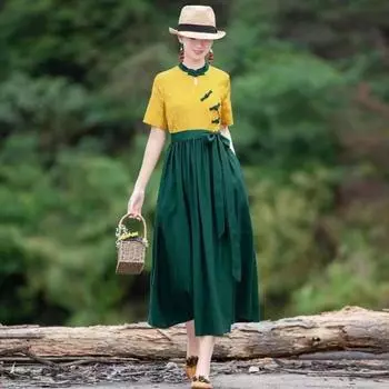 Жаккардовое платье миди с литературной строчкой в китайском национальном стиле 2XL разноцветный