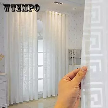 Жаккардовые ажурные шторы, геометрические прозрачные шторы, белая гостиная, столовая, кухня, спальня, шторы для украшения дома 100*200CM