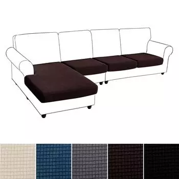 Жаккардовые чехлы на подушки для сидений дивана, эластичный чехол, защита для шезлонга Chaise+3 Seater слоновая кость