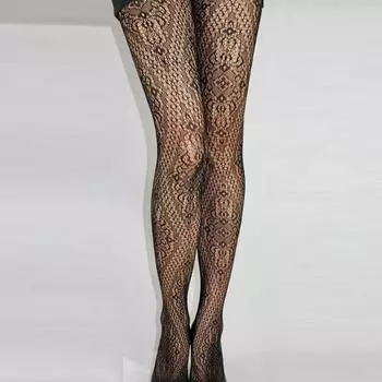 Жаккардовые чулки в сеточку с цветком розы, сексуальные чулки, бесшовные колготки, женские колготки для девочек One Size чёрный