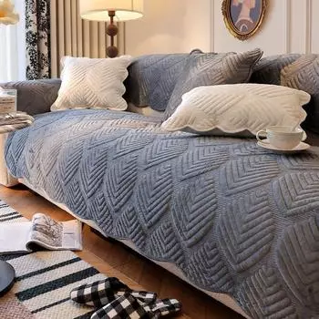 Жаккардовые листья плюшевое полотенце для дивана Nordic Universal Чехол для дивана Нескользящие комбинированные чехлы для дивана Полотенце для дивана для декора гостиной 70x70