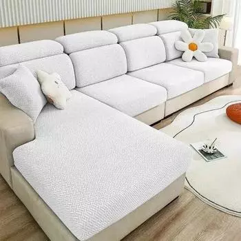 Жаккардовые однотонные чехлы на сиденья для диванов, эластичные чехлы для диванов из твила, диванная подушка для гостиной, съемный защитный чехол для домашних животных Normal Size (S)-1pc