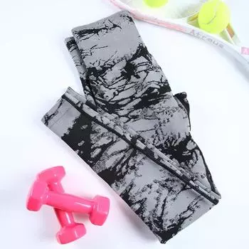 Жаккардовые штаны для йоги, бесшовные спортивные леггинсы, подтяжка ягодиц, эластичные тонкие женские брюки для фитнеса S серый