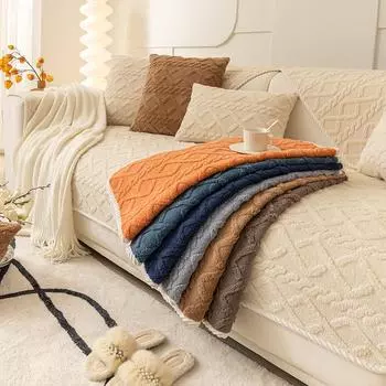 Жаккардовый бархатный плюшевый стеганый диван-полотенце Супер мягкий нескользящий секционный чехол для дивана для гостиной L-образный чехол для дивана 70x70cm 1pc синий