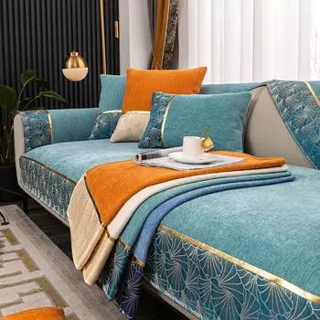 Жаккардовый чехол для дивана для гостиной, чехол для дивана, скандинавская подушка для дивана, нескользящее диванное полотенце, L-образный защитный чехол для дивана 70x70cm 1pcs синий