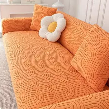Жаккардовый чехол для дивана, однотонный противоскользящий чехол для дивана различных размеров, плюшевый, мягкий пылезащитный чехол для домашнего декора гостиной 1 Seat оранжевый