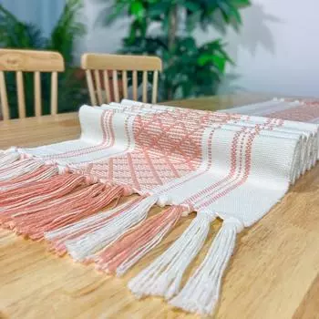 Жаккардовый флаг с кисточками из хлопка и льна для стола, длинная жаккардовая скатерть с ромбами для фестиваля, журнальный столик, видеошкаф, флаг для стола 35 * 45 (placemat)