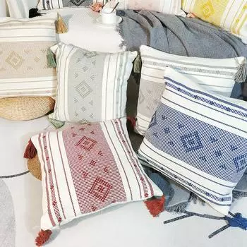 Жаккардовый хлопок и лен Настольный флаг Скатерть Настольный коврик ручной работы с кисточками Прикроватное полотенце Журнальный столик Крышка шкафа Полотенце Чайное полотенце 45*45cm чёрный