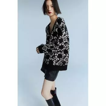 Жаккардовый кардиган оверсайз HM, черный с узором