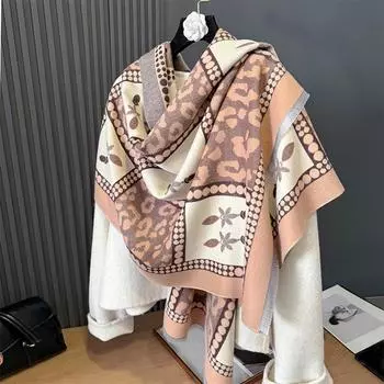 Жаккардовый шарф контрастного цвета с подрисунком в женском стиле, двухсторонний, Advanced Sense 185cm хаки