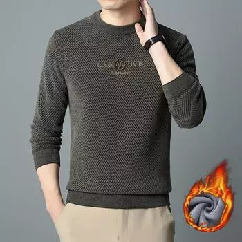 Жаккардовый шенилл теплый свитшот зимний новый бархатный утолщенный круглый вырез вязаный свитер для мужчин M