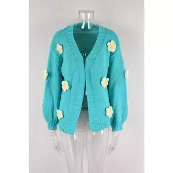 Жаккардовый свитер с цветочной вышивкой, женский осенне-зимний пуловер, абрикосово-розовый кардиган, вязаный джемпер, повседневный теплый топ Y2k, джемперы S чёрный