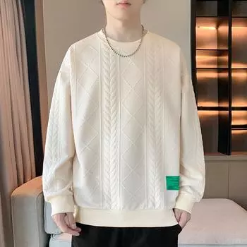 Жаккардовый свитер с круглым вырезом, мужская осенняя свободная универсальная рубашка-рубашка в стиле хулиган M