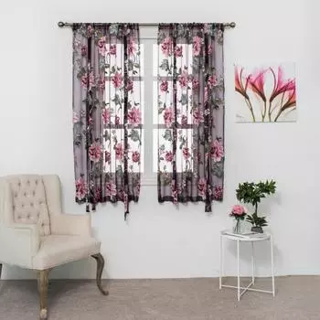 Жалюзи, прозрачные панели, тюлевые занавески для дверей и окон, домашний декор, короткие шторы с цветочным принтом 120*120cm