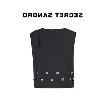 Zhang Yuan Women s Clothing Same Style Stylish Heavy Industry Flower Bead Vest Vest Women s Summer Exquisite Loose Sleeveless Short Top Black M