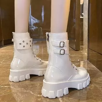 Zhao Liying те же белые ботинки Martin женские tide ins британский стиль толстые подошвы короткие ботинки 2025 новые локомотивные ботинки 35 чёрный