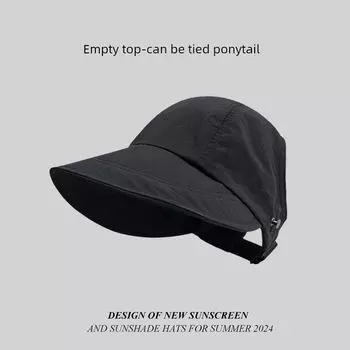 Zhao Lusi Same Hat Women s Spring and Summer Sun Hat Sun Protection UV Protection Air Top Sun Hat Fisherman Brim Hat Black-empty top can be tied ponytail One size