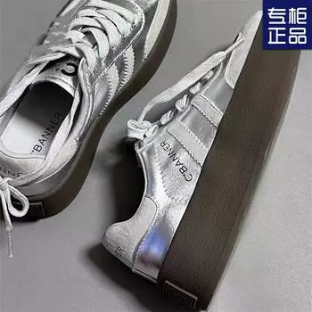 Zhao Ruth has the same style of German training shoes, women s Forrest Gump shoes, versatile retro lace edge color matching casual shoes, new boar 35 серебряный