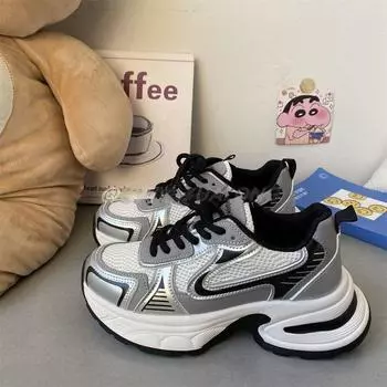 Zhao Ruth s same dad shoes and women s shoes 2024 new spring versatile thick-soled heightening sports and leisure shoes 35 белый