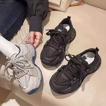Zhao Ruth same dad shoes women s ins tide 2024 summer gray versatile sports shoes platform-soled dirt-resistant women s shoes 35 чёрный