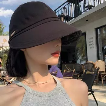 Zhao Ruth same солнцезащитная шляпа женская летняя солнцезащитная шляпа с большими полями и защитой от ультрафиолета черная шляпа-ведро с утиным язычком прилив M56-58cm чёрный