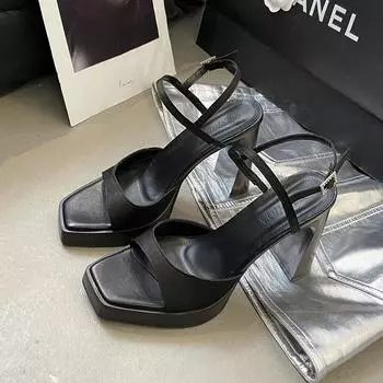 Zhao Ruth~ Sexy thick-soled waterproof table sandals for women s summer super high-heeled satin thick-heeled black high-heeled shoes for women 34