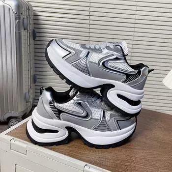Zhao Ruth, the same silver dad shoes for women s 2024 new spring and autumn small man height increase platform sports and leisure shoes 35 белый