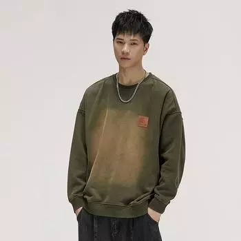 Жареный и вымытый тяжелый свитер, мужская свободная рубашка с круглым вырезом и внутренней отделкой, модная брендовая американская одежда большого размера S