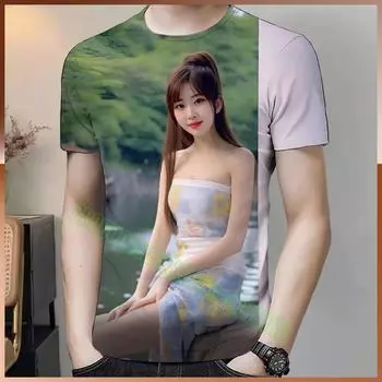 Жаркая летняя крутая девушка новая мужская красивая футболка с короткими рукавами 3D круглый вырез 2024 спортивная футболка топ XS