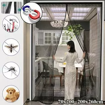 Жаркое лето, магнитная москитная сетка для двери, защита от комаров, насекомых, мух, насекомых, шторы, автоматическое закрывание двери для кухонной двери, москитная сетка W70 x H200cm чёрный