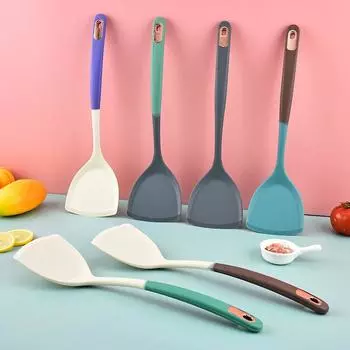 Жаропрочная деревянная ручка Лопатка Ложка для супа Шумовка Домашняя кулинарная лопатка Антипригарный набор для готовки Кухонная утварь blue and white shovel