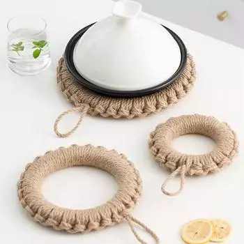 Жаропрочная джутовая плетеная подставка под кастрюлю Теплоизолированная подставка под сковороду Подставка под кастрюлю Прихватки для кухни 19CM