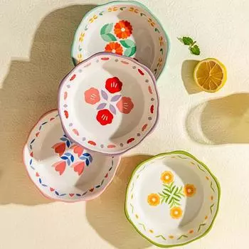 Жаропрочная керамическая салатница с волнистыми краями, миска для десерта, кухонная фруктовница, микроволновая печь, безопасная духовка 6 дюймов