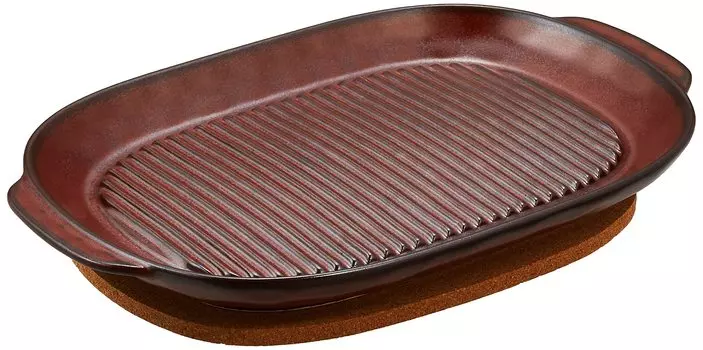 Жаропрочная настольная тарелка Kanese для гриля коричневого цвета с пробковой подставкой (большой) Г-733К коричневый