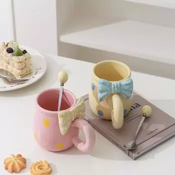 Жаропрочные керамические кружки с бантом, чашка для напитков, милые кофейные чашки для дома Without Spoon розовый
