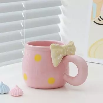 Жаропрочные керамические кружки с бантом, чашка для напитков, милые кофейные чашки для дома With Spoon красный