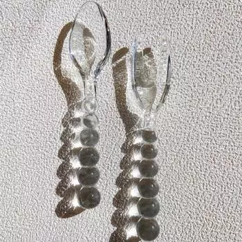 Жаропрочные стеклянные ложки, американская средневековая стеклянная посуда с бисером, ложка и вилка, прозрачные розовые и зеленые стеклянные ложки