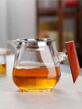 Жаропрочный стеклянный чайник Gongdao с толстой деревянной ручкой, заварочный чайник для чая в чашке, ситечко для чая, интегрированный набор, чайник-бар