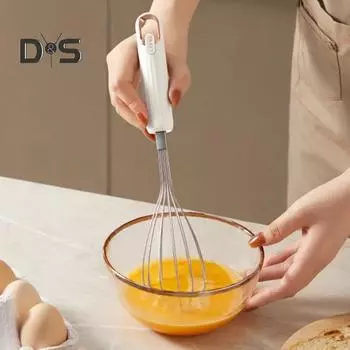 Жаростойкая мешалка для яиц с нескользящей ручкой, прочная полая кухонная взбивалка для яиц белый