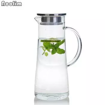 Жаростойкий стеклянный графин с крышкой из нержавеющей стали. Бутылка для горячей или ледяной воды. Чайник с фруктами и цветами. 1500 мл.