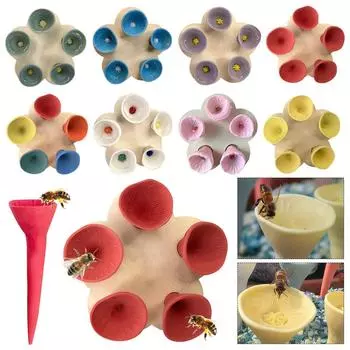 Жаждущие опылители нуждаются в питьевой воде из смолы, красочная чашка для питья пчел и насекомых, пять цветков, поилка для пчел на газоне, садовом балконе белый