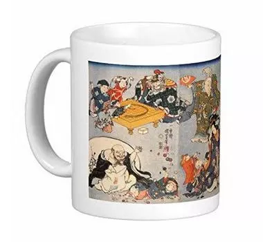 Желаем удачи и пусть кружка Kuniyoshi Lucky Photo принесет удачу! Кружка Утагавы «Семь богов» (Серия Укиё-э)