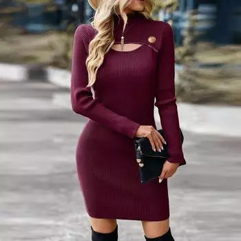 Желаю вам независимой женской одежды осень и зима новая сексуальная полая обтягивающая юбка бедра трикотажное платье женское one size fits all абрикосовый