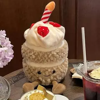 Желейная плюшевая игрушка в виде кошки, кремовая клубника, праздничный торт, свеча, плюшевая игрушка, плюшевая кукла, креативный милый друг, сюрприз, подарок на день рождения