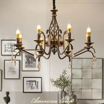Железная художественная люстра со свечами, сельская гостиная, спальня, столовая, минималистичные художественные ретро-светильники 5 headlights