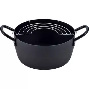 Железная кастрюля для жарки Wahei Freiz Tsubamesanjo глубиной 22 см, совместимая с газовым оборудованием, фритюрница, фритюрница, темпура, сделано в Японии Tsubamesan EM-039 чёрный