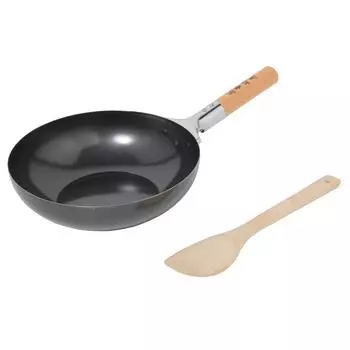 Железная кастрюля Maruyama Giken Chuka Kobo 26 см с бамбуковой лопаткой, совместимая с газовой плитой, изготовленной из чугуна IH Peking Fried Rice Pot Stir-Fry CK-07