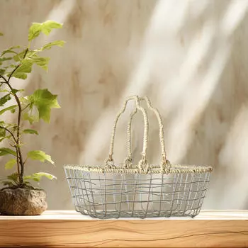 Железная корзина для хранения с ручками, ручная сборка, ручная работа, для гостиной, кухни